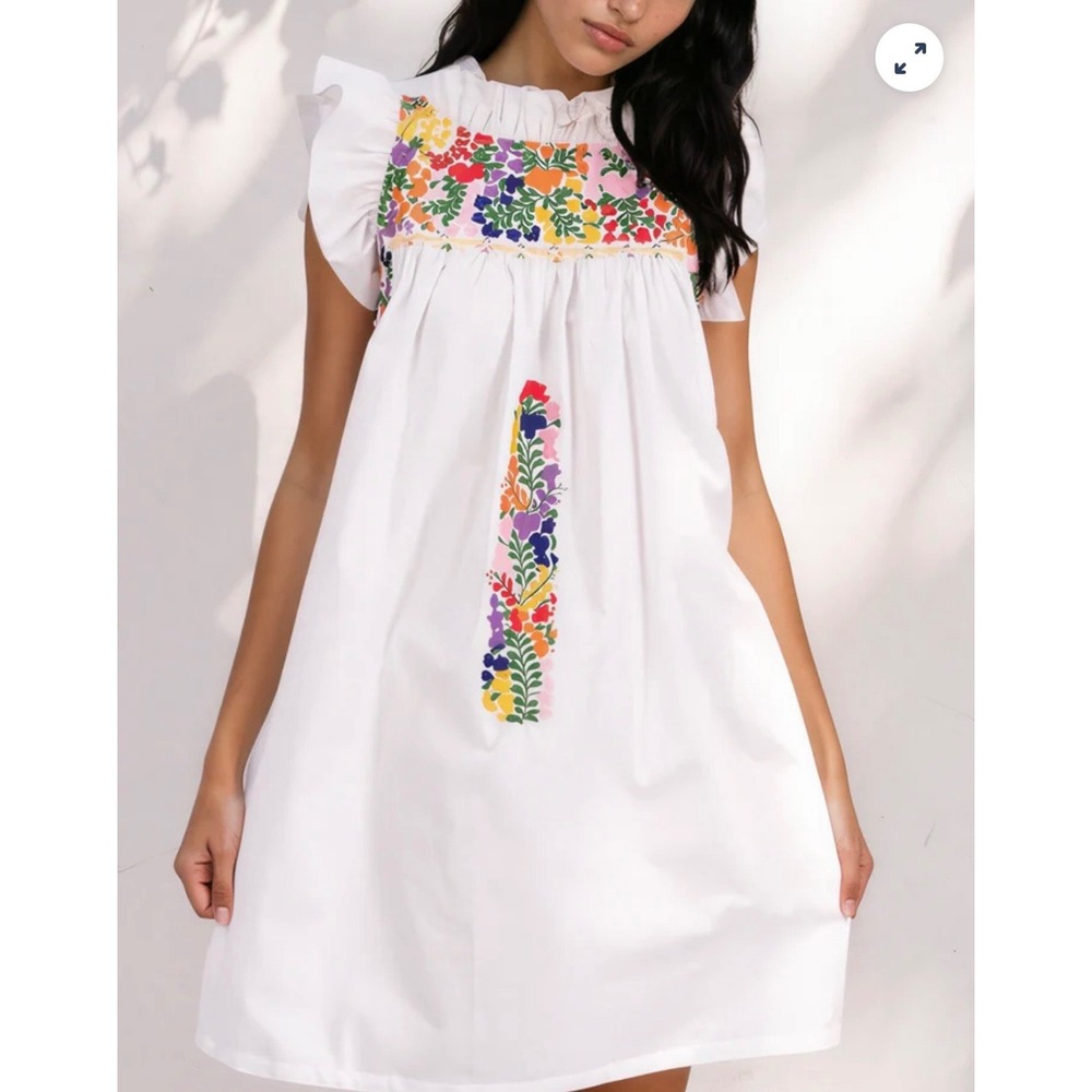 J. Marie White Floral Embroidered Flutter Sleeve Shift Mini Dress XS